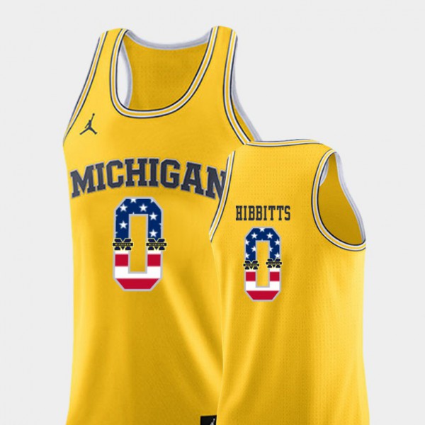 Michigan #0 Mens Brent Hibbitts Jersey Yellow NCAA College Basketball USA Flag